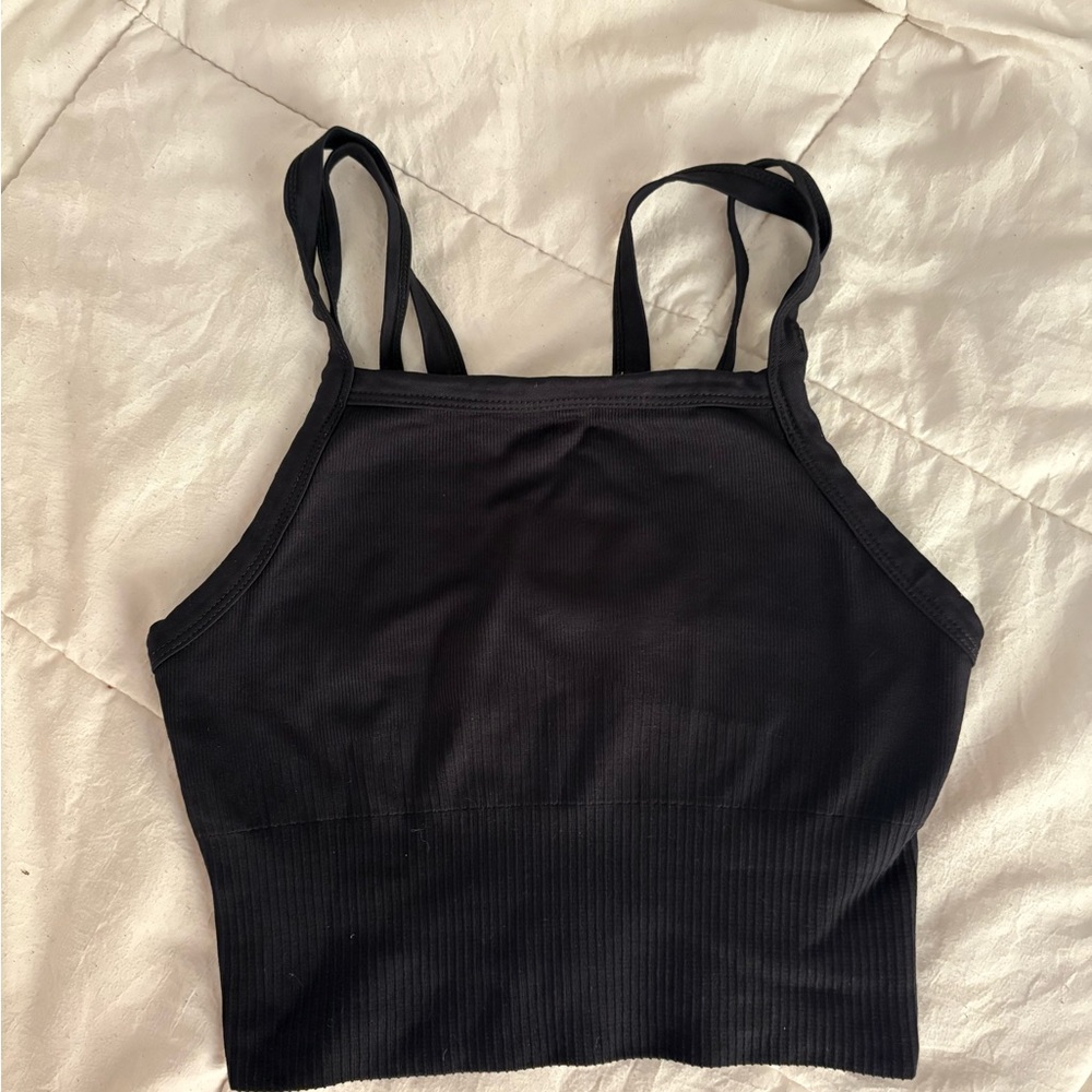 Black Ribbed Crop Top